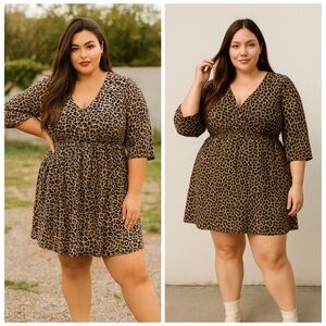 NWT City Chic Cheetah Print Elastic Waist Tunic Mini Dress Size 12